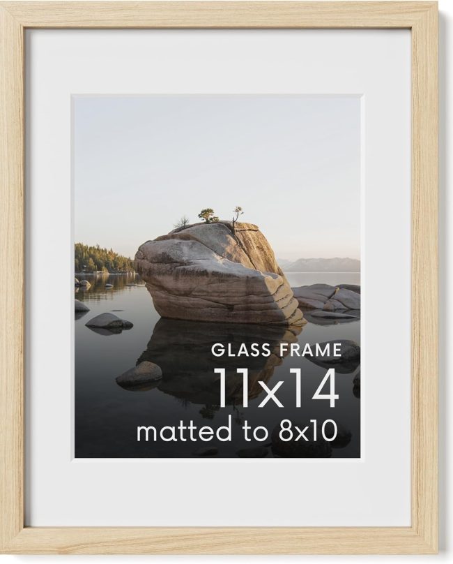 Oak Wood Art Frame with Glass Front and Mat Display