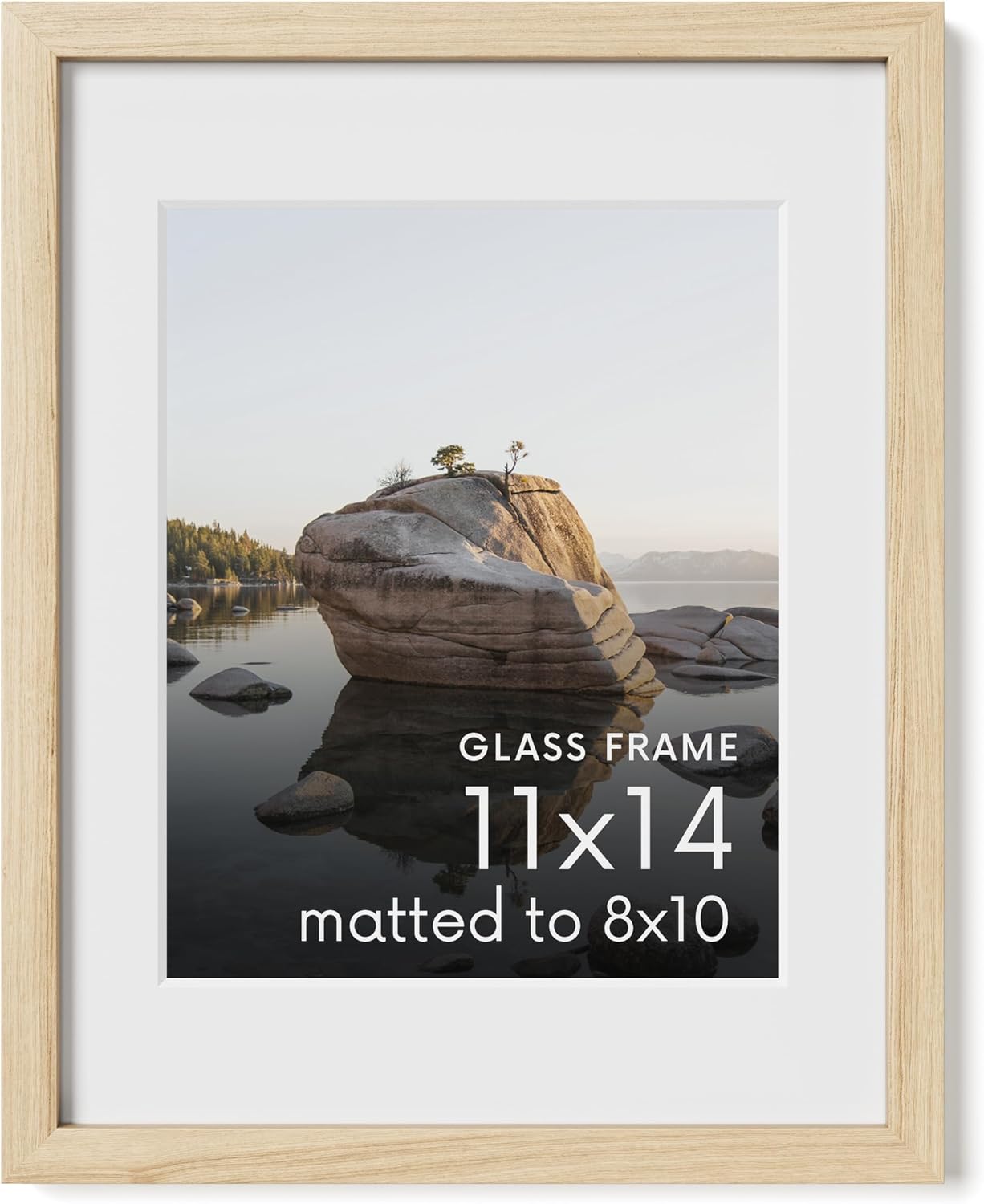 Oak Wood Art Frame with Glass Front and Mat Display